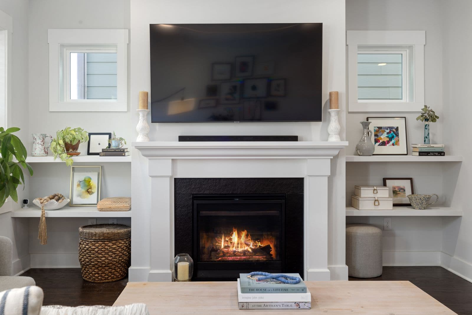 A fireplace as the focal point of a living room